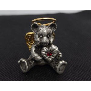 Birthstone January Angel Bear Vintage Pewter Teddy Bear with Heart shape stone d